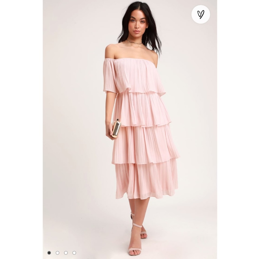 Lulu’s Blush Off-the-Shoulder Ruffle Midi Dress